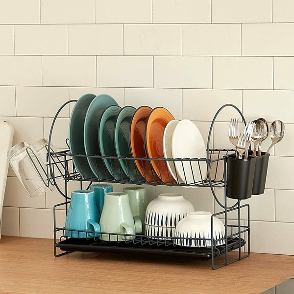 Dish Drying Rack 2 Layer Black Dish Drying Rack For Kitchen Counter