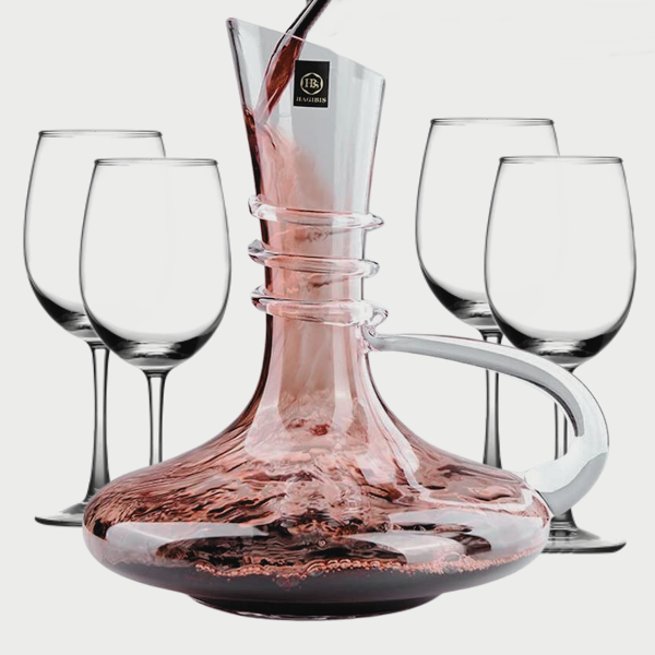 Wine Decanter Set 5 Piece Oblique Opening Design with Handle Wine Decanter Set