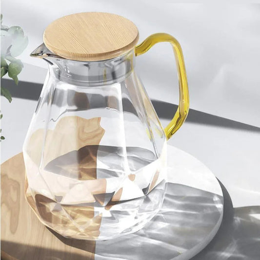 Borosilicate Glass Pitcher Diamond Pattern 1 5 Litre Borosilicate Glass Pitcher with Bamboo and Stainless Steel Lid