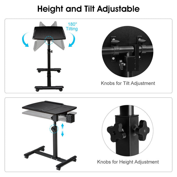 Standing Laptop Table Multipurpose Foldable Rolling Desk Overbed Standing Laptop Table