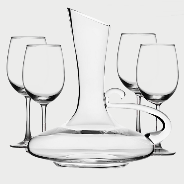 Wine Decanter Set Stylish Oblique Opening Design Wine Decanter with Handle and Glasses Set of 5