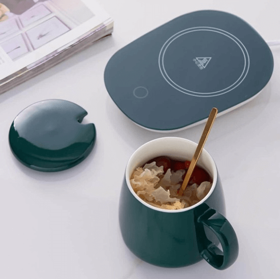 Portable Coffee Ceramic Mug Set With Warming Coaster