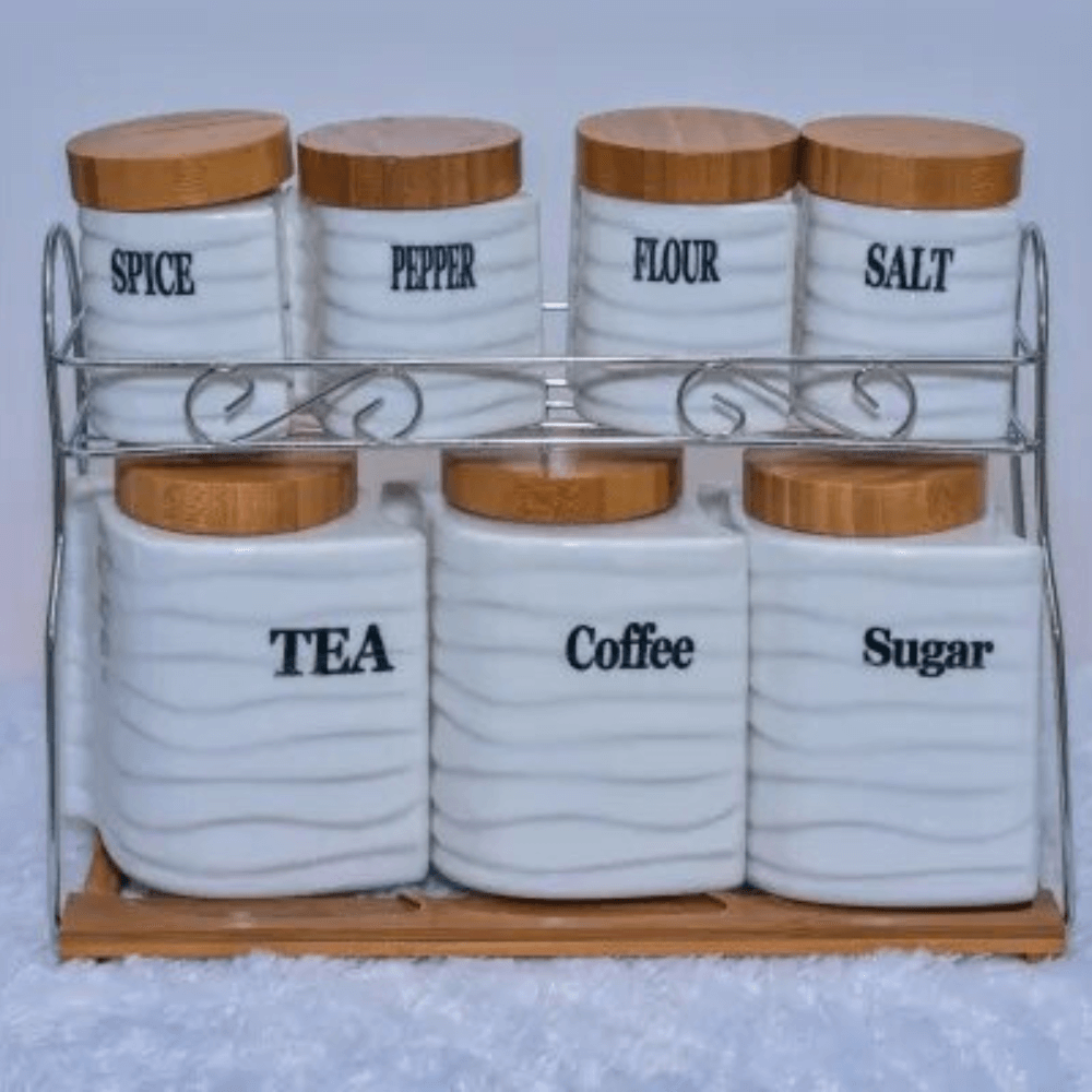 Set of 7 Canisters with Bamboo Base