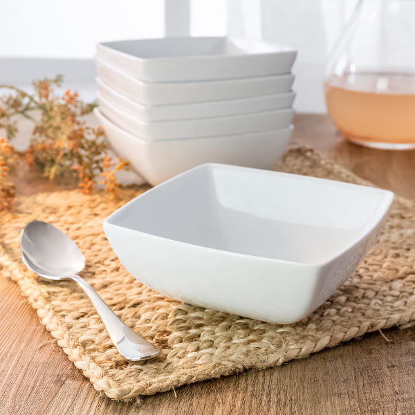 Serving Bowls Set of 4 White Ceramic Square Modern 17 5cm Serving Bowls