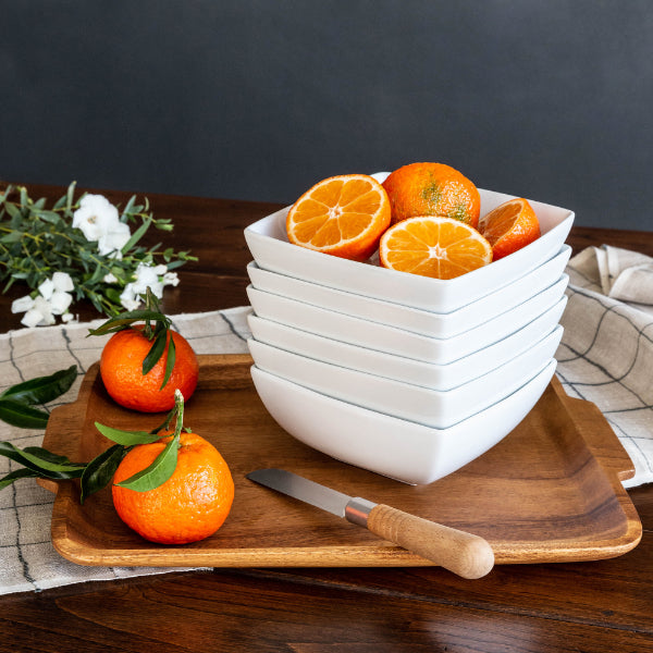 Serving Bowls Set of 4 White Ceramic Square Modern 17 5cm Serving Bowls